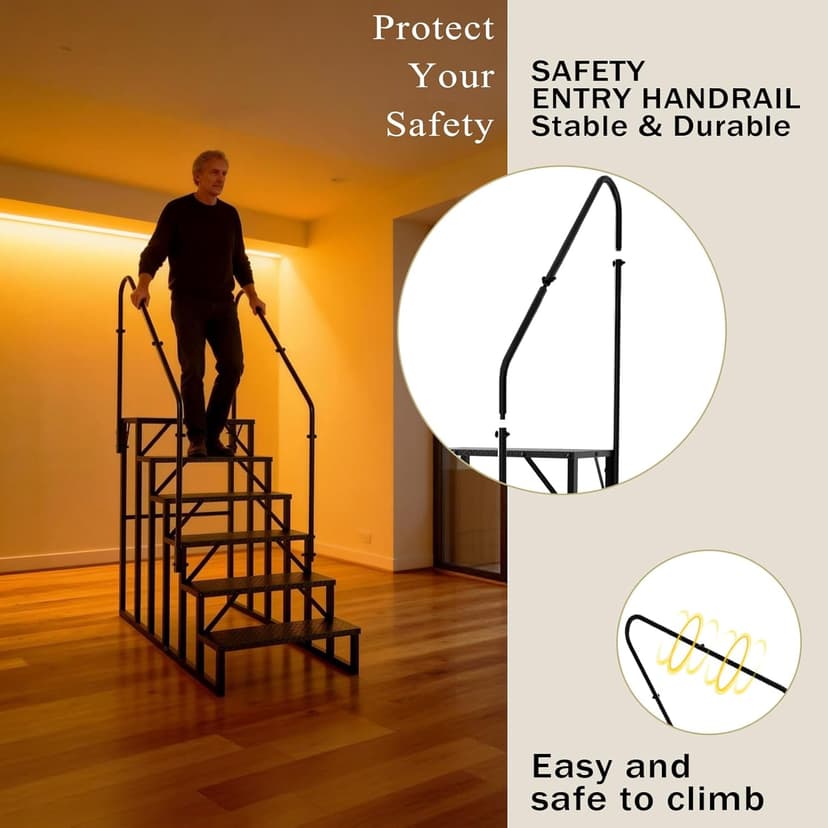 Step Ladder, 6 Step Stool with Handle, Heavy Duty Pool Ladder Above Ground 660Lbs, Camper Steps Outdoor Steps RV Stairs for Reaching High, Portable Home Stairs for Travel Trailer