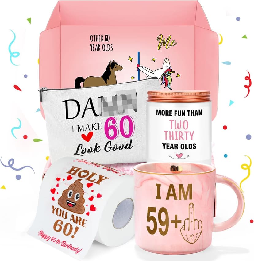 60th Birthday Gifts for Women Funny 60 Year Old Birthday Gifts for Women Turning 60 Gift for Woman 60th Bday Decorations for Woman Mom Her - Coffee Mug Card Makeup Bag Toilet Paper