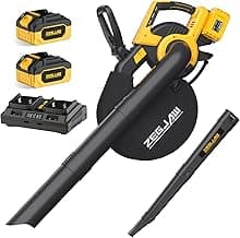 Cordless Leaf Blower & Vacuum, 3-in-1 Leaf Vacuum Mulcher with Bag, 40V 360CFM 5-Speeds Brushless Battery Operated Leaf Blower for Lawn Care with 2 x 4.0Ah Battery & Charger Included