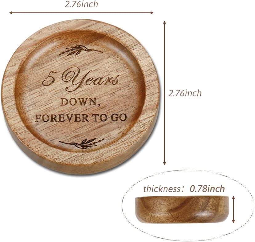 Wooden Ring Dish 5 Year Anniversary Wood Gift for Him Her, 5th Wooden Gifts for Wife Husband, 5 Year Marriage Presents Anniversary for Couple, Fifth Anniversay Present for Women Men