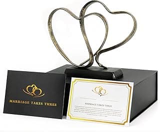 Anniversary Wedding Gifts for Couple - Two Hearts and Cross Iron Sculpture, 1st to 50th for Her and Him,Decorative Hearts Statue Includes Present Box and Poem Card