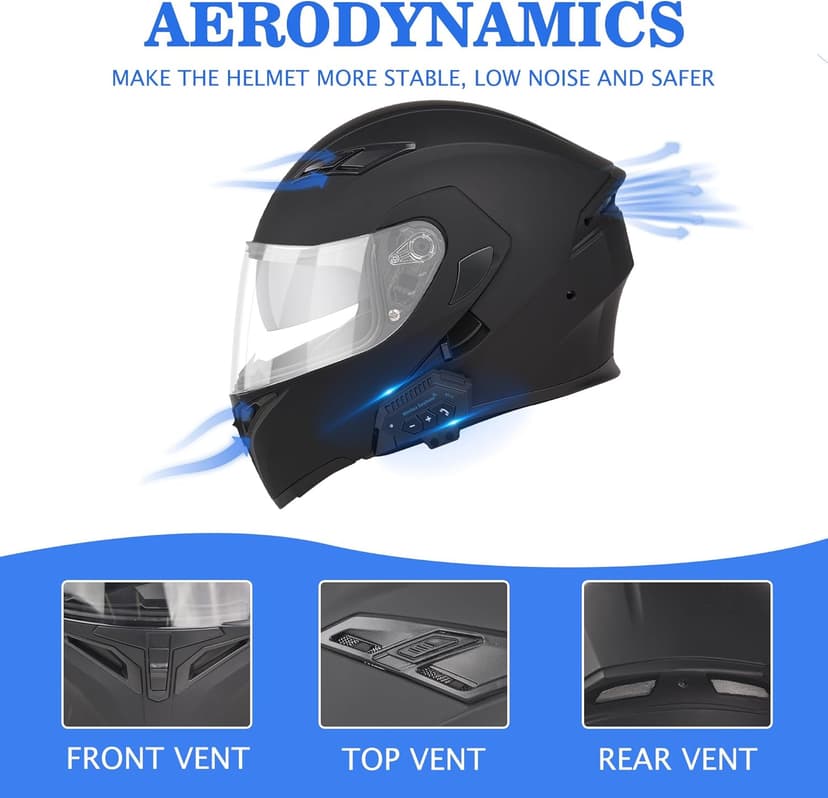 Bluetooth Motorcycle Helmet,Modular Motorcycle Helmet with Bluetooth,DOT Approved Dual Visor Full Face Flip up Bluetooth Integrated Motorcycle Helmets for Adults Men Women