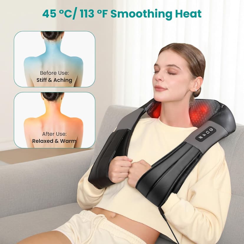 Nekteck Shiatsu Neck Massager for Pain Relief Deep Tissue with Heat, 3D Kneading Massage Pillow Back Shoulder Massagerfor Body Muscle, Plug-in Use for Home Office Car, Gifts for Mom Dad Him Her