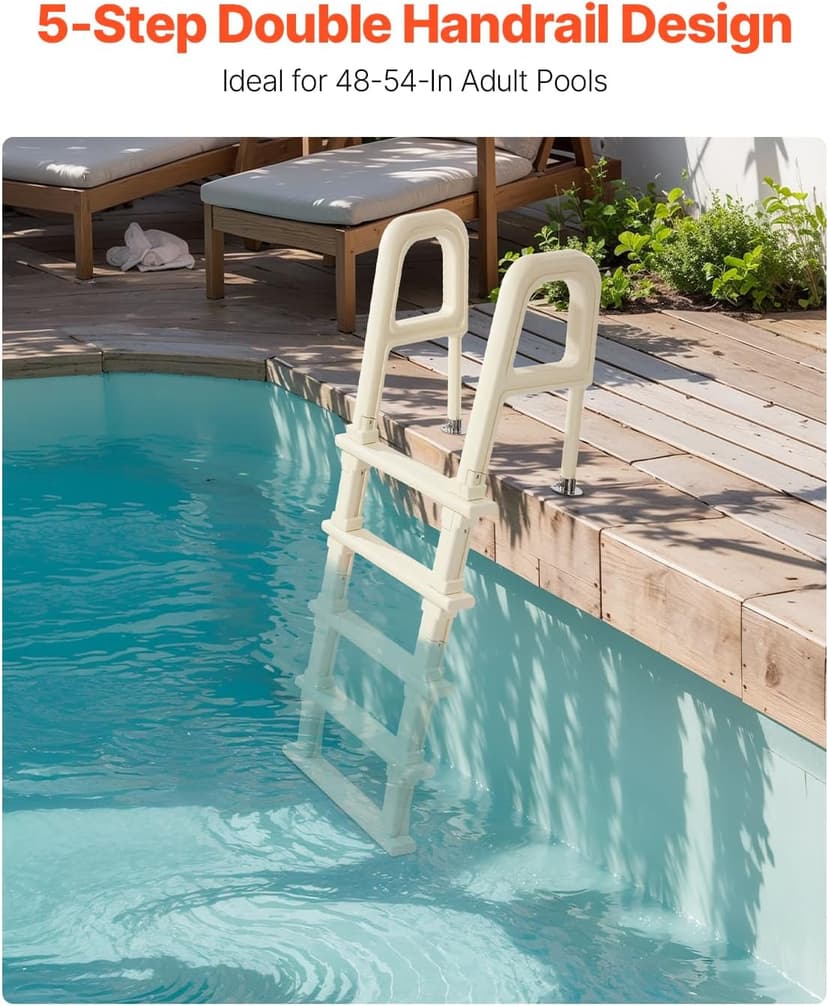 VEVOR Swimming Pool Ladder, 75°Inclined 5-Step Double Handrails Stair, Non-Slip Heavy Duty Steps, Load Capacity 300 lb, for 48-54 in Inground & Above-Ground Pools of Any Deck Surface Indoor & Outdoor