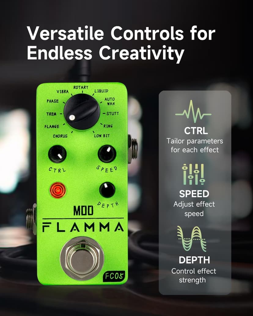 FLAMMA FC05 Mini Modulation Pedal with Chorus Flanger Tremolo Phaser Vibrato Rotary Liquid Autowah Stutter Ring LowBit
