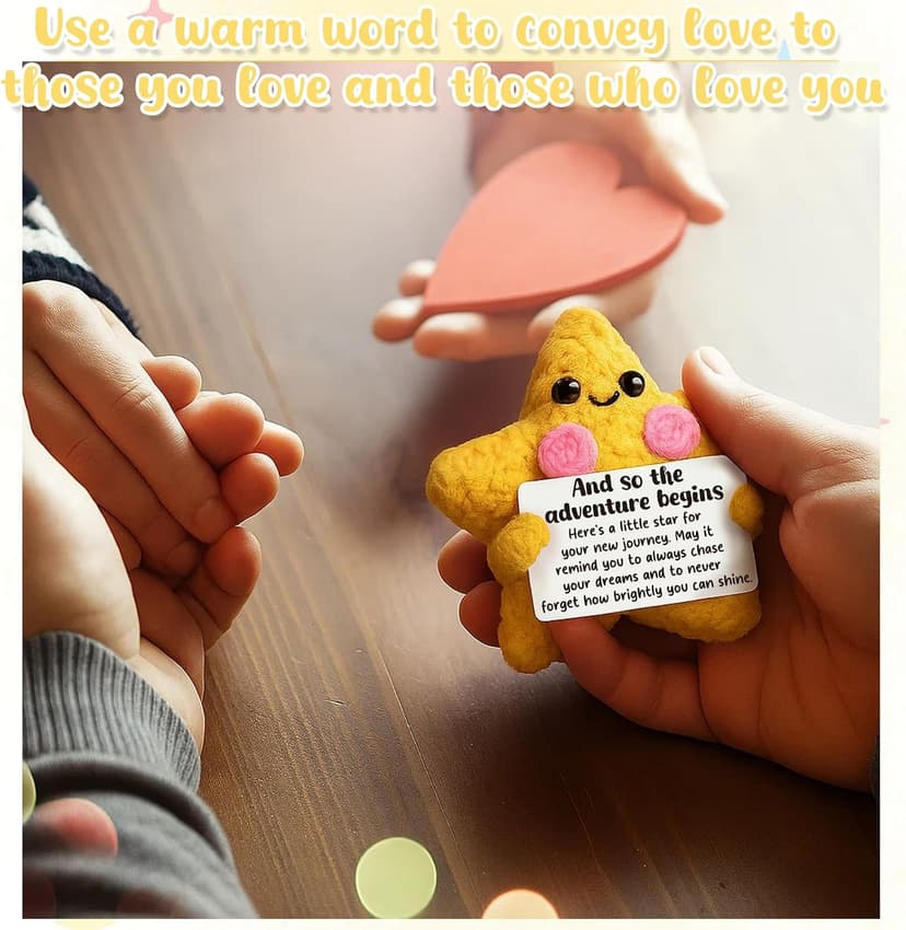 Crochet Star Graduation Gift, New Job & Good Luck Keepsake, Farewell & Moving Gift for Coworker Friend, Motivational Desk Decor for Student, Congratulations for New Adventure B0FQCBMF9V