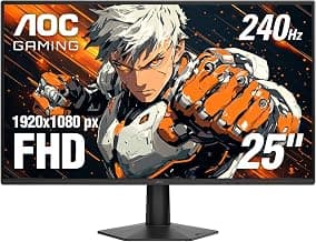 AOC 25G51Z 25-inch Gaming Monitor FHD 1920x1080, 240Hz Refresh Rate, 0.5ms MPRT, IPS Panel, HDR, 3-Sided Frameless, HDMI 2.0 x1, Display Port x1, 3-Year Zero-Bright-Dot