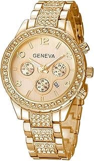 Gosasa Luxury Unisex Crystal Diamond Watches Quartz Digital Calendar Rose Gold Silver Stainless Steel Watch