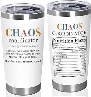 TEEZWONDER Christmas Thank You Gifts For Women - Chaos Coordinator Insulated Coffee Tumbler with Lid 20 oz - Teacher Retirement Appreciation Birthday Gifts for Women Friends Coworkers Boss Employee