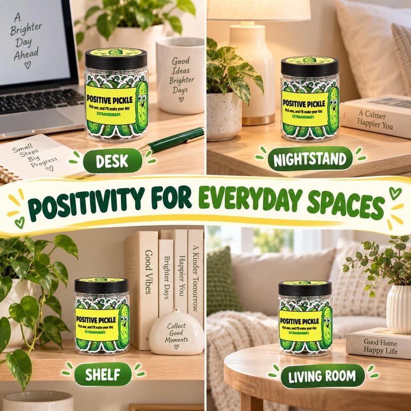 60 Positive Pickle Cards Jar, Stocking Stuffers, Xmas Christmas White Elephant Gifts for Teenage, Women, Adults, Mom, Teachers, Sisters, Friends, Teen Girl Gifts Trendy Stuff