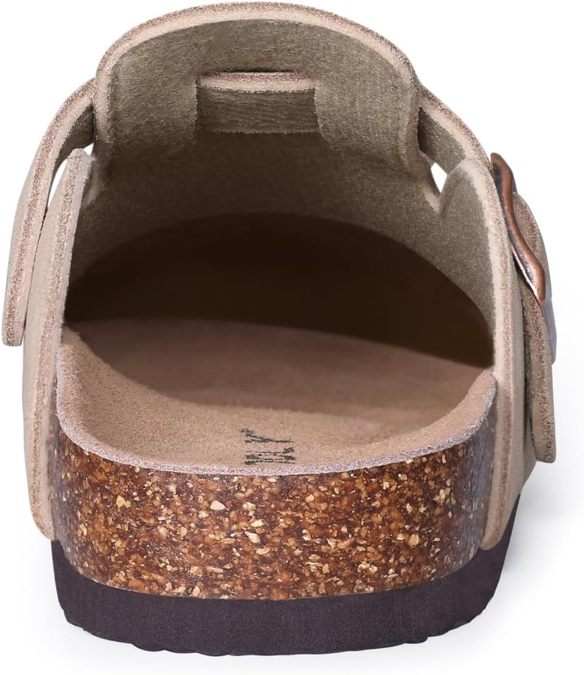 ODOLY Genuine Suede Clogs for Women Men Soft Cork Footbed Leather Mules Comfort Potato Shoes with Arch Support