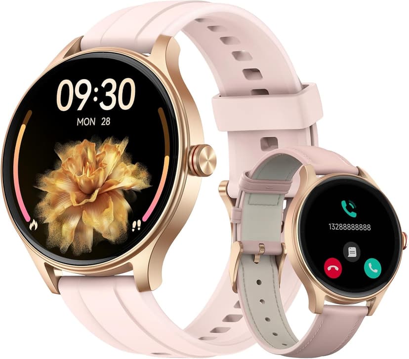 Smart Watches for Women (2 Bands), 1.27" Round Fitness Watch for Android iPhone with Bluetooth Calls (Make/Answer), AI Voice Command, Heart Rate/SpO2/Sleep Monitor, 12 Days Battery, IP68 Waterproof