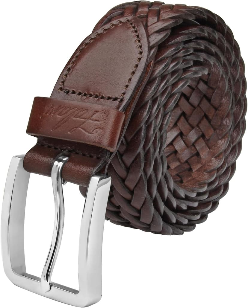 Falari Men's Braided Belt 100% Genuine Leather Stainless Steel Buckle 35mm