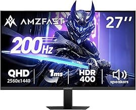 Amzfast 27 Inch 200Hz WQHD (2560 x 1440) Fast IPS Gaming Monitor, Built-in Speakers, 1ms G-SYNC Compatible, HDR400, 132% sRGB, 96% DCI-P3, VESA 100x100, HDMI 2.0 x 2 & DP 1.4 x 2, AMZG27F5Q