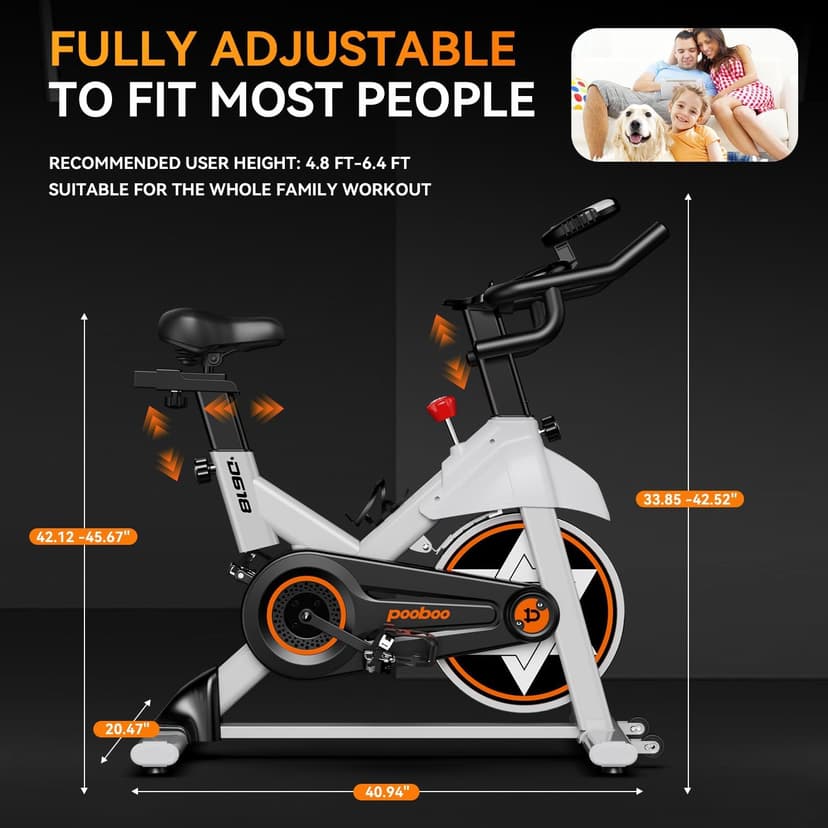 POOBOO Exercise Bike, Stationary Bike for Home Gym, Indoor Cycling Bike w/Comfortable Seat Cushion & Tablet Mount, Silent Belt Drive Indoor Bike for Cardio Workout