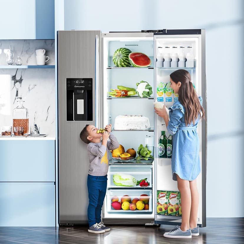 Antarctic Star 20 Cu.Ft French Door Refrigerator, Stainless Steel Fridge with Side Freezer & Water Dispenser, Nugget and Cube Ice Maker, Adjustable Thermostat