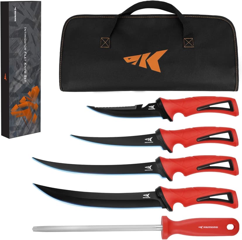 KastKing Intimidator Bait Knife and Filet Knives, Ultra-Sharp G4116 German Stainless-Steel Blades, Fresh or Saltwater, Non-Slip Handle, Durable Storage Bag, and Honing Rod