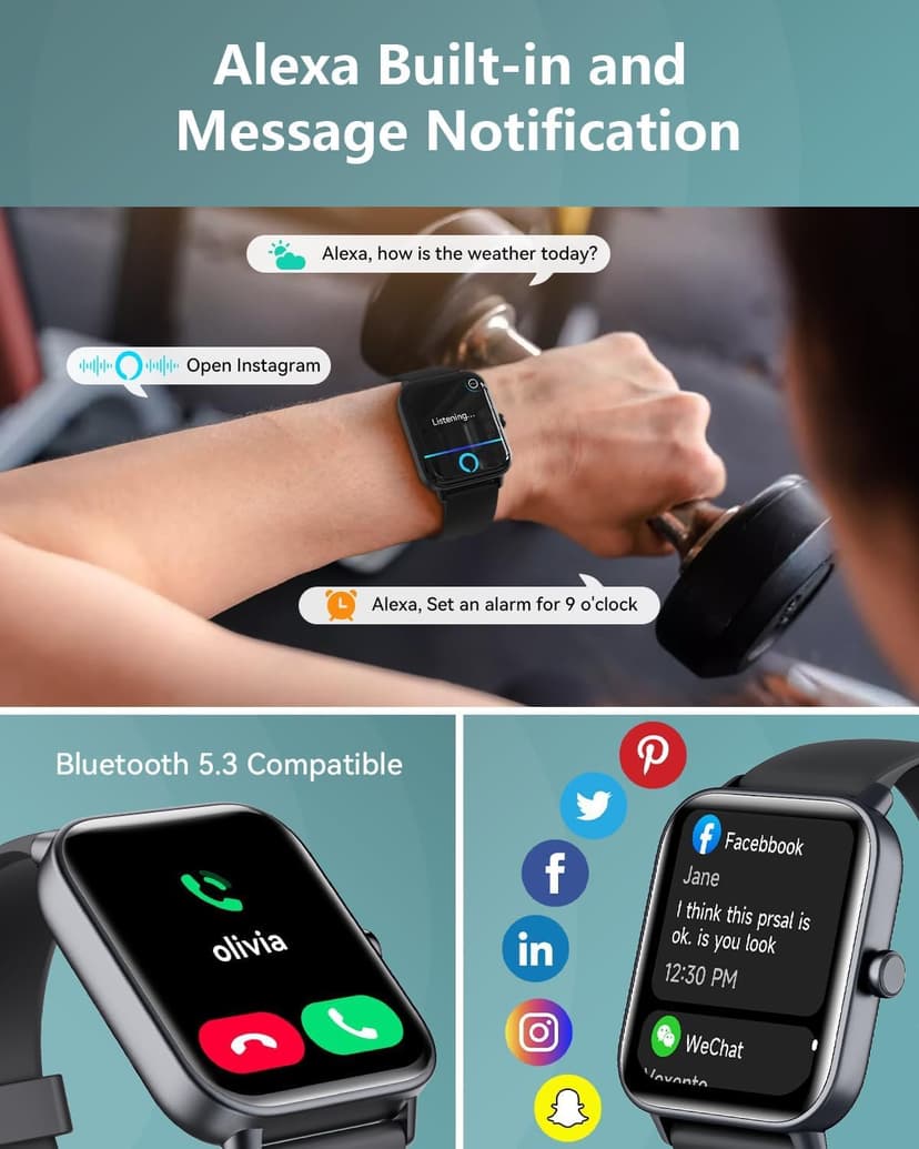 Smart Watches for Women/Men, Smart Watch for Android Phones and iPhone Compatible, Alexa Built-in, 1.8" Fitness Watches for Women, IP68 Waterproof /Bluetooth Call, Heart Rate/Sleep Monitor, Black