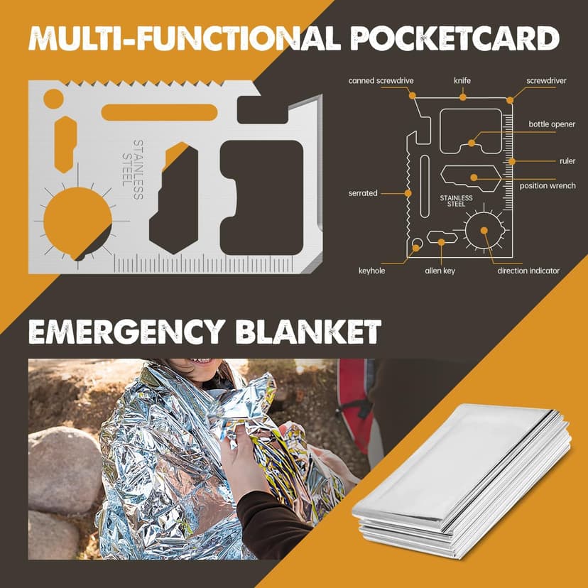 Gifts for Men Him Dad, Survival Kit and Equipment 25 Pcs, Valentines Gifts for him, Christmas Stocking Stuffers,Camping Essentials, Survival Gear, Cool Gadgets for Men