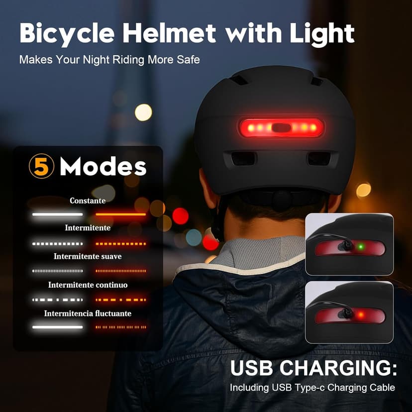Bike Helmet, Shinmax Adult Cycling Helmet with USB Rechargeable LED Front and Back Light Bicycle Helmets for Men Women