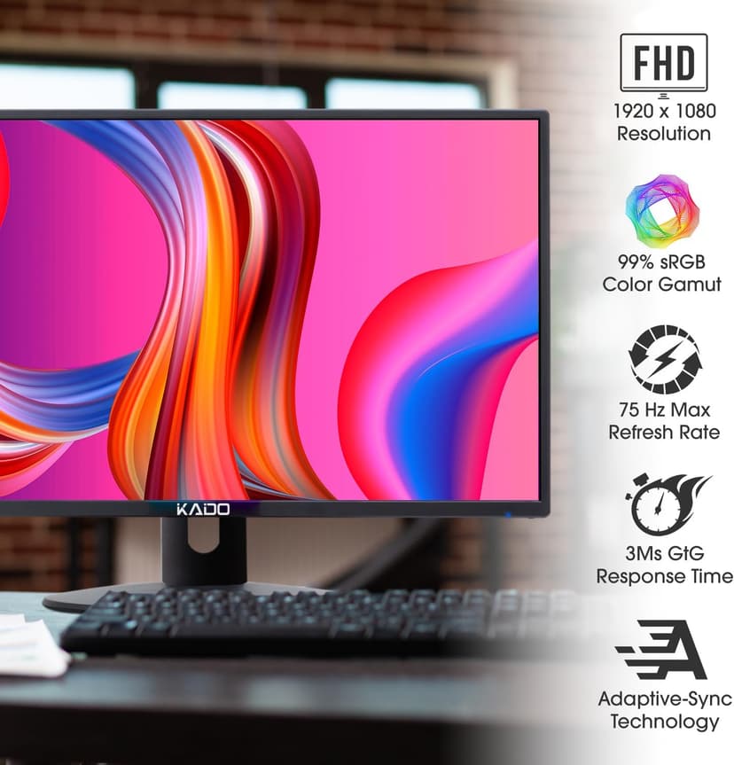 Kado Dual Monitor Setup - 2-Pack 24" 1920x1080 Computer Monitor 75Hz VESA Mount HDMI Office Gaming Hybrid Multitasking Daytrading Built-in Speakers