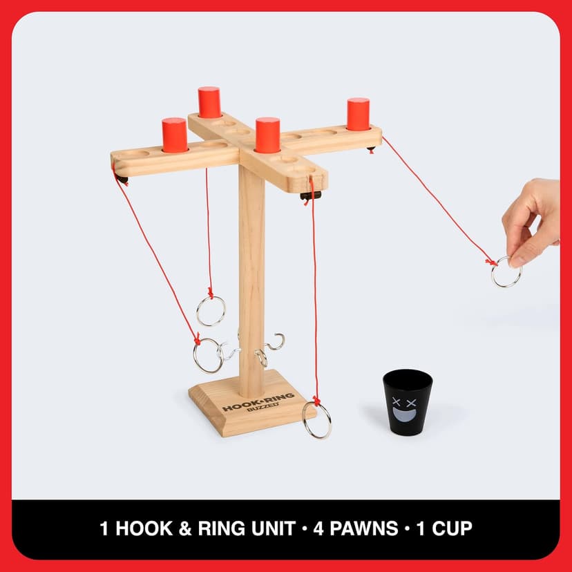 Buzzed 4-Way Hook & Ring by Relatable – Bachelor Party Drinking Game, Outdoor Party Activity for Adults, Summer Fun for Backyard, Tailgates & Group Hangouts, Includes Hook Unit, Pawns & Cup