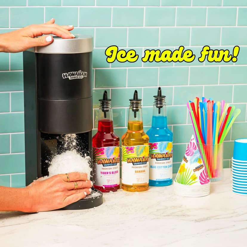 Hawaiian Shaved Ice S777 Snow Cone and Shaved Ice Machine with Blade Adjustment Knob and 5 Reusable Plastic Ice Mold Cups. Great for Granitas, Seltzers, Italian Soda and More 120V, Matte Black
