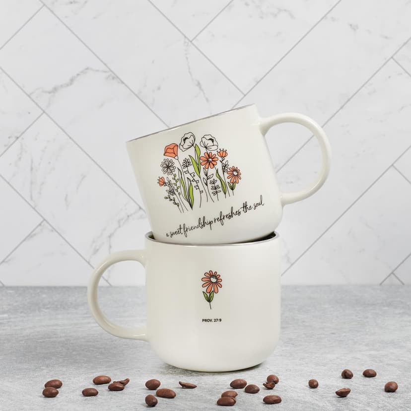 Christian Art Gifts Sage Green Floral Ceramic Coffee Mug – 15 oz. Microwave and Dishwasher-safe Inspirational Scripture Coffee and Tea Mug for Friends with Bible Verse: Sweet Friendship –Proverbs 27:9