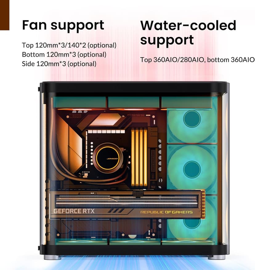 JONSBO TK-2 Black ATX Mid-Tower Pc Case,Hyperboloid Glass Design, Separated Cabinet Structure, Al Alloy Shell Desktop Computer Case, Support BTF Motherboard/ATX Power supply/360 AIO, Black