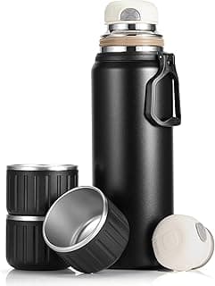 750ml/27 OZ Coffee Thermo with 3 cups, Insulated Water Bottle, Stainless Steel Vacuum Flask Set for Hot and Cold Drinks, Gifts Box