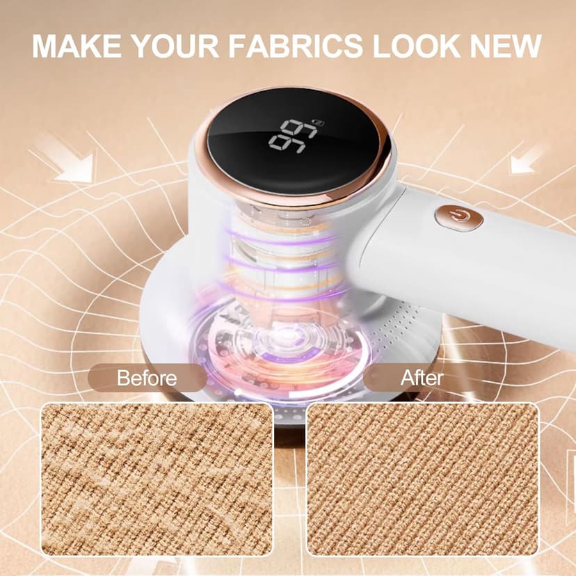 Fabric Shaver Lint Remover for Clothes with 2 Speeds, Digital Display, 6 Leaf Blades, USB Rechargeable Sweater Defuzzer to Remove Pilling Fuzz Ball for Furniture, Couch, Coat.