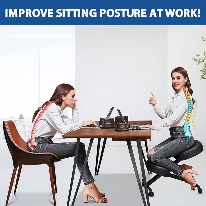 Ergonomic Kneeling Chair, Meditation Chair with Height Adjustable and Cushion for Home and Office, Posture Office Stool with an Angled Seat and Casters