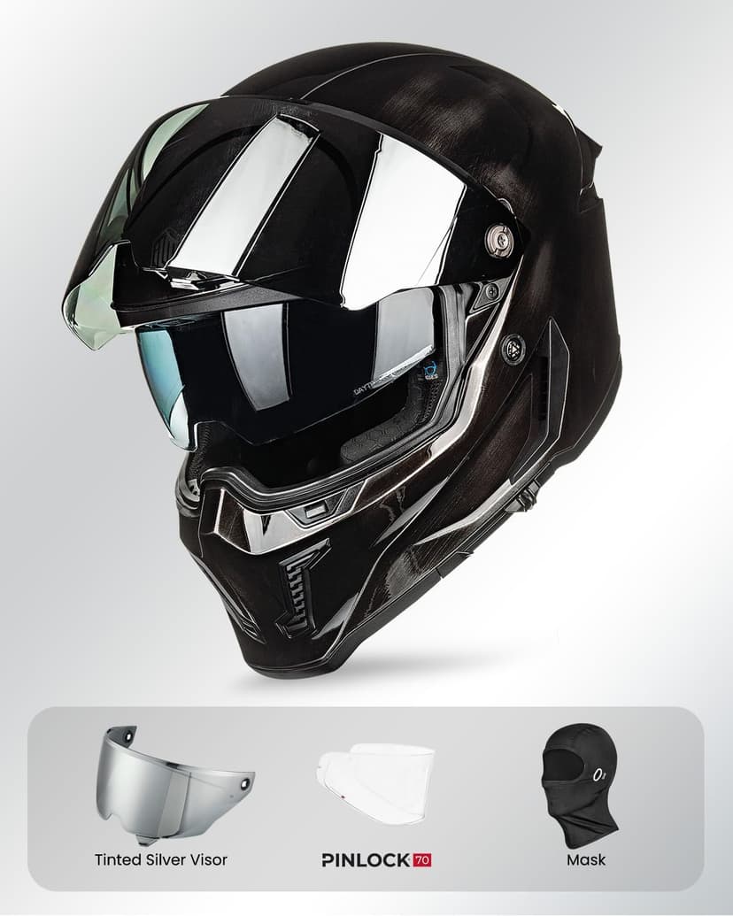 ILM Motorcycle Helmets for Adult Men Women Full Face DOT ECE Powersports Dual Visor Street Racing Helmet with Pinlock Cascos para Motos Model MF509 (War Damaged Gray, L)