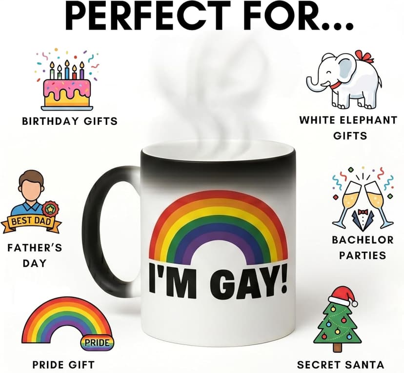 Turtle Straws I'm Gay Rainbow Heat Change Coffee Mug – Funny Gag Gifts for Men, Prank Gift for Him, Brother, Coworker, Best Friend – Novelty Birthday Gift, Secret Santa, White Elephant B0CF2S19WW