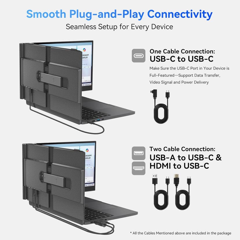 Blackview Laptop Screen Extender, 1.3lbs Ultra-Light & 0.17" Ultra-Slim, 14" FHD 1080P IPS Portable Laptop Monitor Extender, Travel Dual Monitor for 13-17",Plug & Play for Windows/Mac/Android/Switch