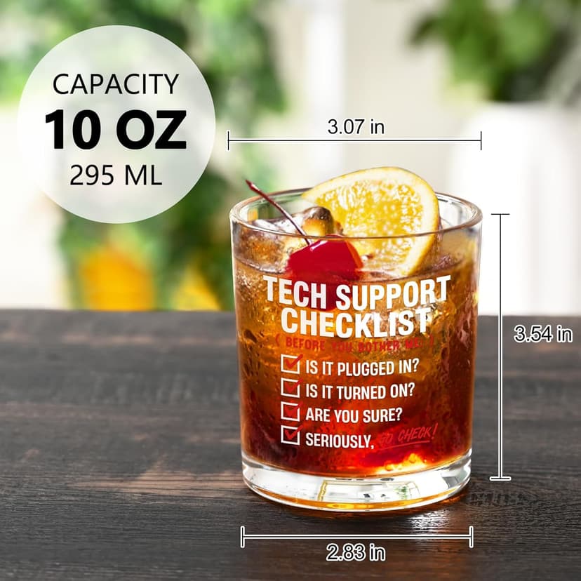 Futtumy Cool Tech Gifts for Men, 10OZ Tech Support Checklist Whiskey Glass, Best Tech Gifts for Men 2025 IT Tech Guys Him Computer Programmers Dad Father Husband Brother Boyfriend, Technology Gift