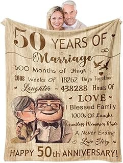 50th Anniversary Wedding Gifts, 50th Anniversary Decorations, Best 50 Anniversary Blanket Gift Idea for Couple Parents, Golden 50 Years of Marriage Throw Blankets 60"X50"