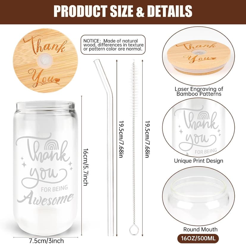 Beer glass cup, thank you gifts for staff coworker, gift box, hanging cards and coaster, birthday gift for team, men, women 8 Set Employee Appreciation Gifts Glass Cups, 16oz Can Coffee Cups B0DRN7HG9B