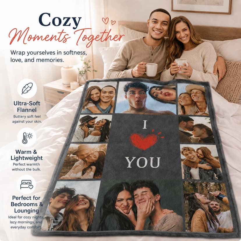 Ships Next Day, Custom Photo Blanket I Love You Girlfriend Boyfriend Gifts, Personalized Blankets Couples Gifts Christmas Blankets Women Gifts