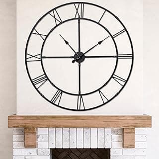 Ohweog Large Wall Clock for Living Room Decor – 32 Inch Silent Non-Ticking Modern Farmhouse Wall Clock, Oversized Decorative Metal Roman Numeral Clock, Black