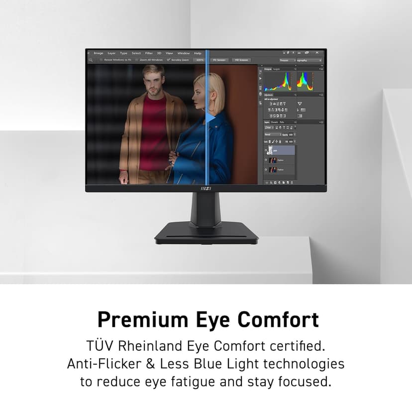 msi PRO MP225V, 22-inch, 1920 x 1080 (FHD) Computer Monitor, 100Hz, Adaptive-Synch, HDMI, Video Port, Low Blue Light, Eye-Q Check, VESA Mountable, Tilt, 1ms, Black
