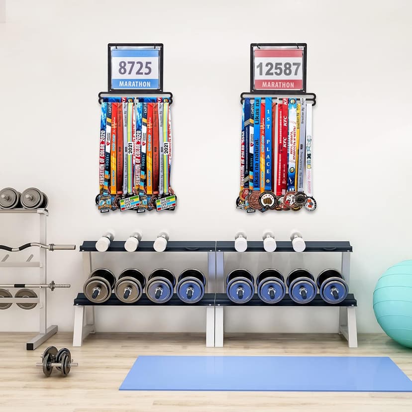 Moxweyeni Race Medal and Bib Display Medal Hanger Running Bib Holder Wall Mounted Hanging Rack Stands Gifts for Runners