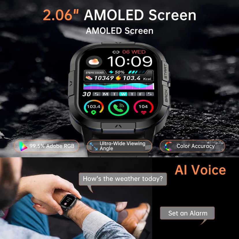 Smart Watch for Men Fitness Tracker: Waterproof Military Digital Mens Watches Running Make Answer Call Smartwatch Android Phone iPhone Samsung Compatible Sleep SpO2 Heart Rate Monitor Step Pedometer