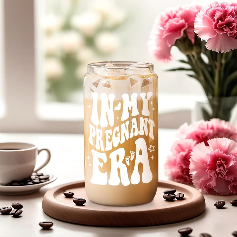 Fairy's Gift Pregnant Women Iced Coffee Cup, Cute Pregnant Mom Gifts, New Mama 16 oz Coffee Glass Cup, New Mothers Birthday Christmas, Pregnancy Gifts for Expecting Mom, First Time Mommy, Mommy to Be