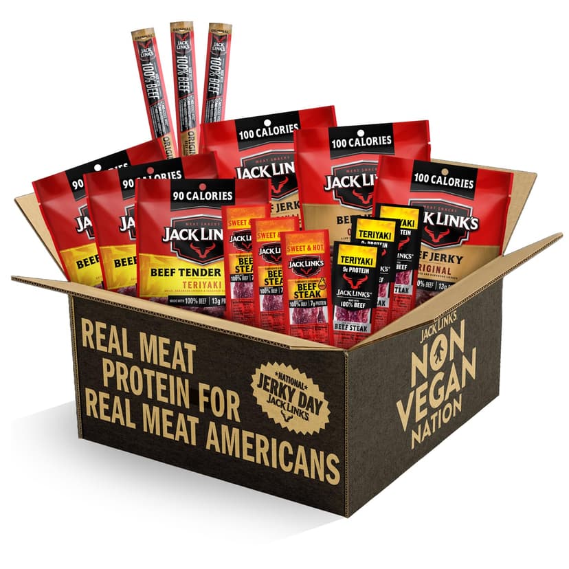Jack Link's Beef Jerky Gift Basket Variety Pack - Includes Jerky, Meat Sticks, and Beef Steaks, Great Gift for Men, Perfect Hunting Trip Snacks, 15-Piece Assorted Meat Snack Pack