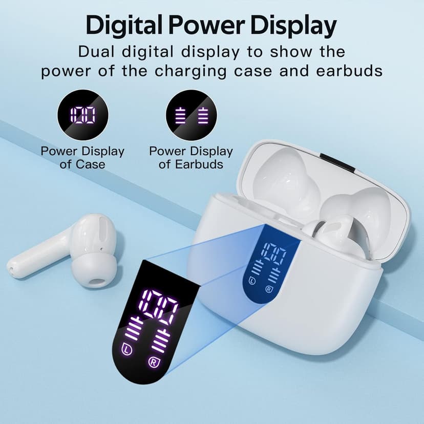 TAGRY Bluetooth Headphones True Wireless Earbuds 60H Playback LED Power Display Earphones with Wireless Charging Case IPX5 Waterproof in-Ear Ear buds with Mic for TV Smart Phone Laptop Computer Sports