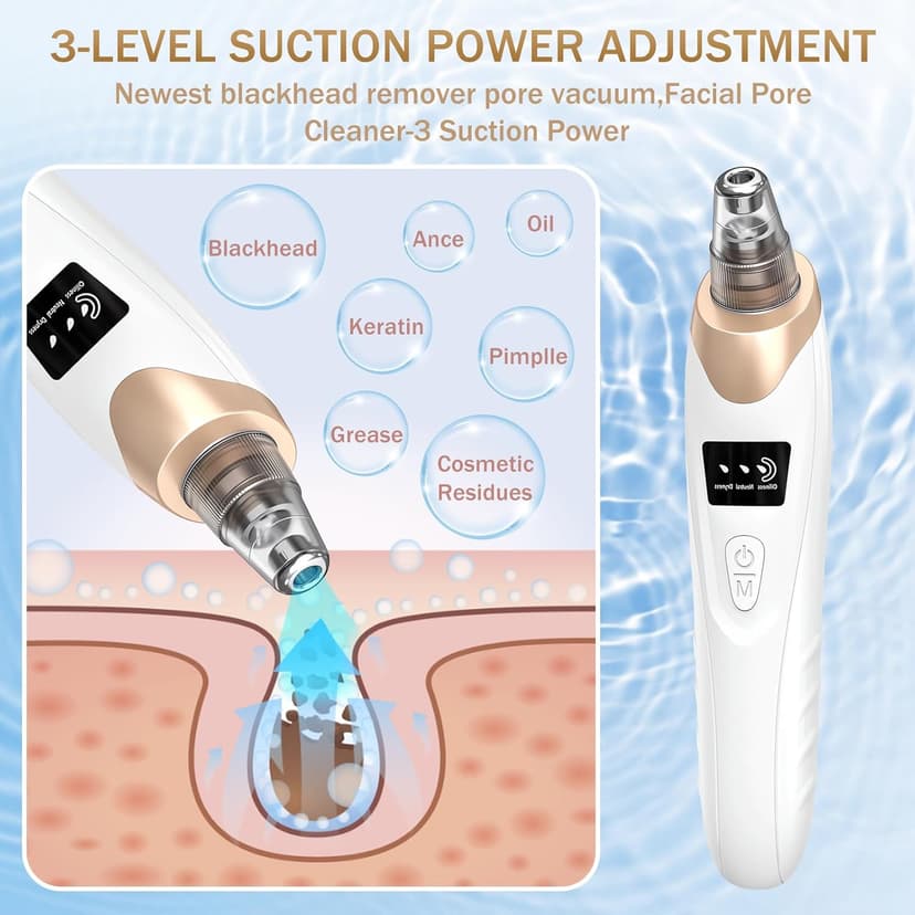 Blackhead Remover Pore Vacuum Kit -Blackhead Extractor Tool with 3 Adjustable Suction Levels, 5 Probes, USB Rechargeable, Suitable for Women and Men(White)