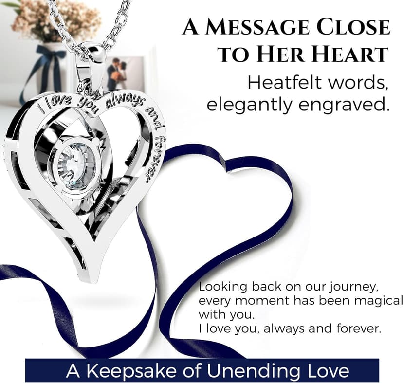 Heart Pendant Necklace for Her Moissanite Lab-Created Gem Jewelry for Women I Love You S925 Sterling Silver Gifts to Wife Girlfriend Mom Daughter Anniversary Birthday Christmas Valentines Day
