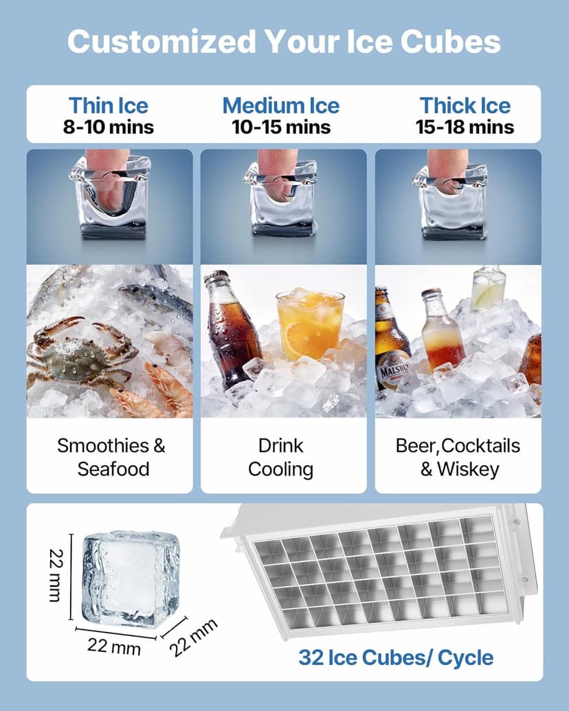 VEVOR Commercial Ice Maker Machine, 265 lbs/24h with 85 lbs Storage Capacity, Built-in/Freestanding/Under Counter, Stainless Steel Ice Maker with LED Display & Self-Cleaning, for Home Bar Restaurant