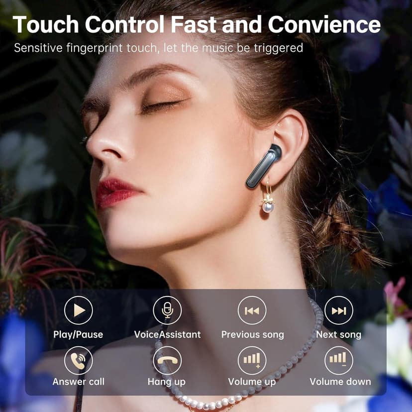 Fhumsh A10 Pro Wireless Earbuds, Bluetooth 5.3 Headphones HiFi Stereo 50H Playback LED Digital Display Ear Buds with ENC Noise Canceling Headset, IPX7 Waterproof Earphones for Gym/Running/Work, Black
